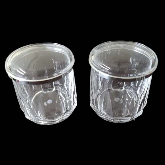 VINTAGE DIAMONDLINE ACRYLIC JAM JARS 2 COUNT WITH SERVING SPOONS 3IN PICNIC - Picture 6 of 13